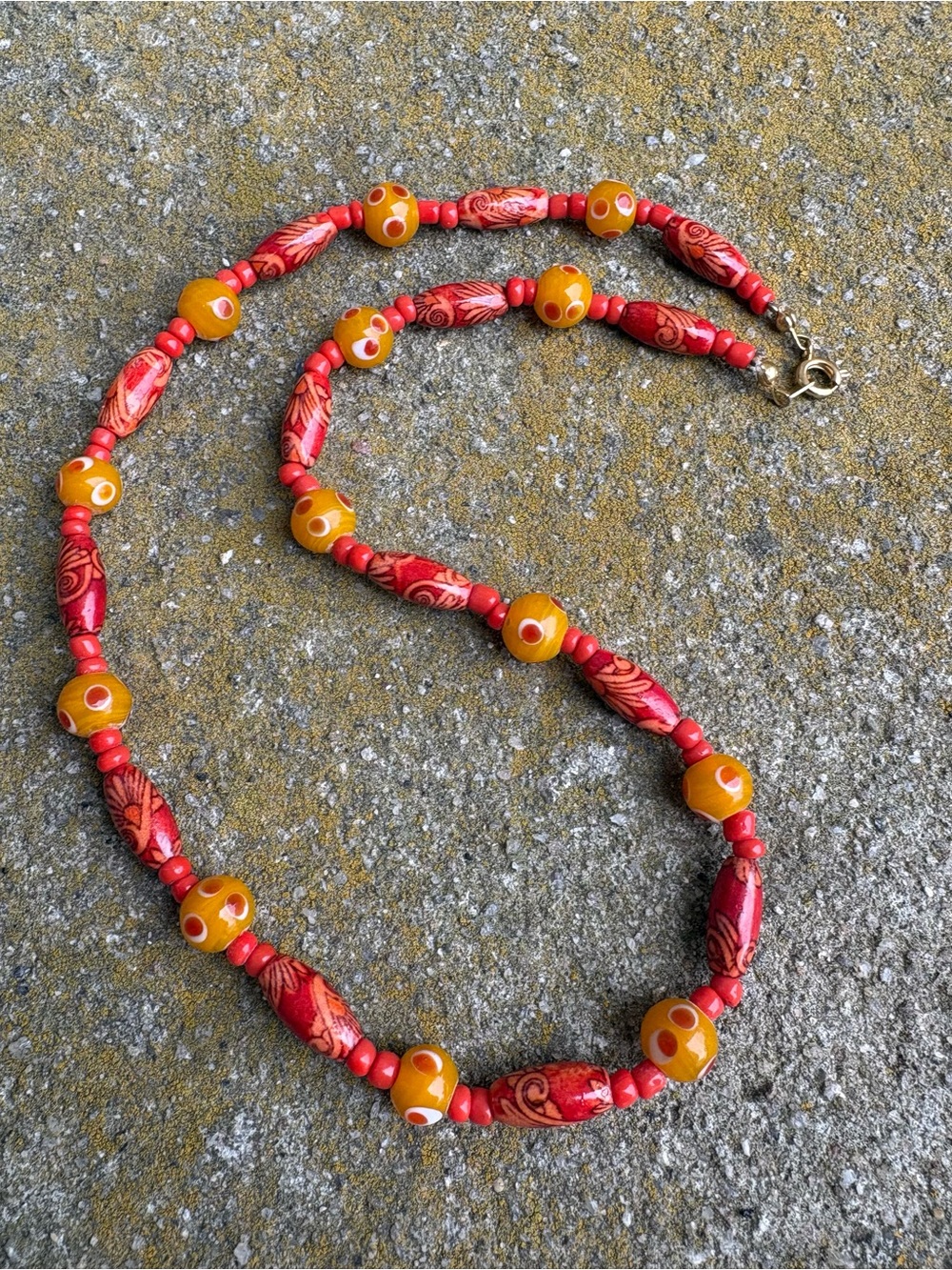 Handcrafted Red and Mustard Bead Necklace